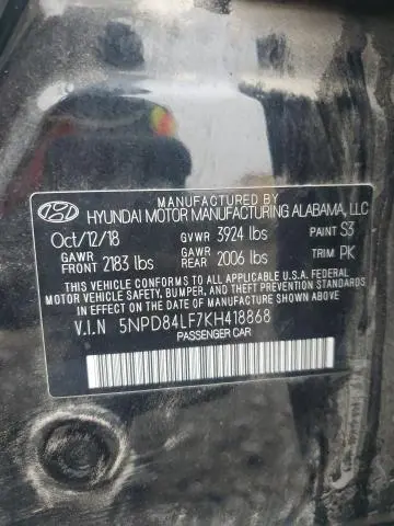 2019 HYUNDAI ELANTRA SEL  