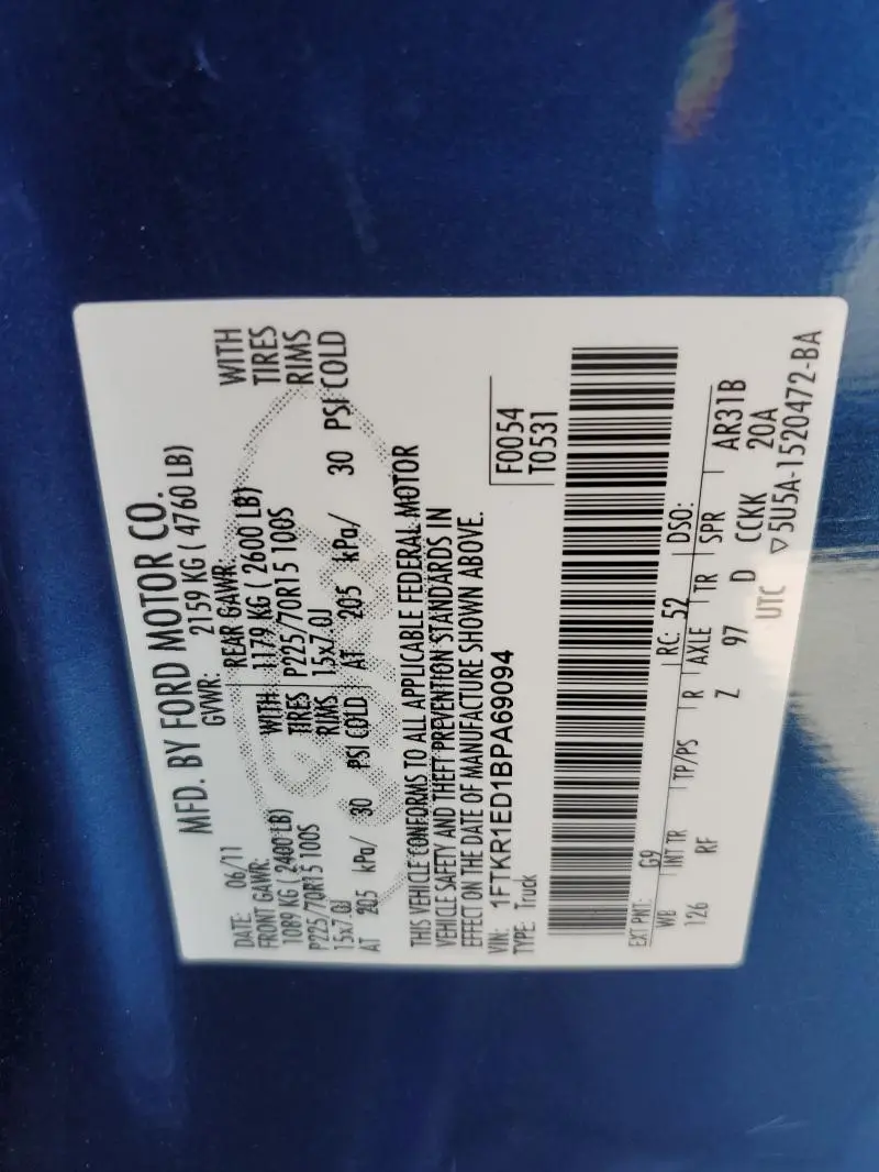 2011 FORD RANGER SUPER CAB  