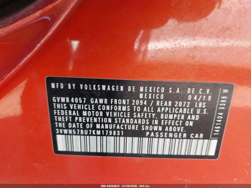 2019 VOLKSWAGEN JETTA 1.4T S