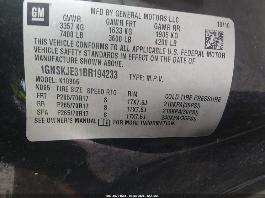 2011 CHEVROLET SUBURBAN 1500 LT1