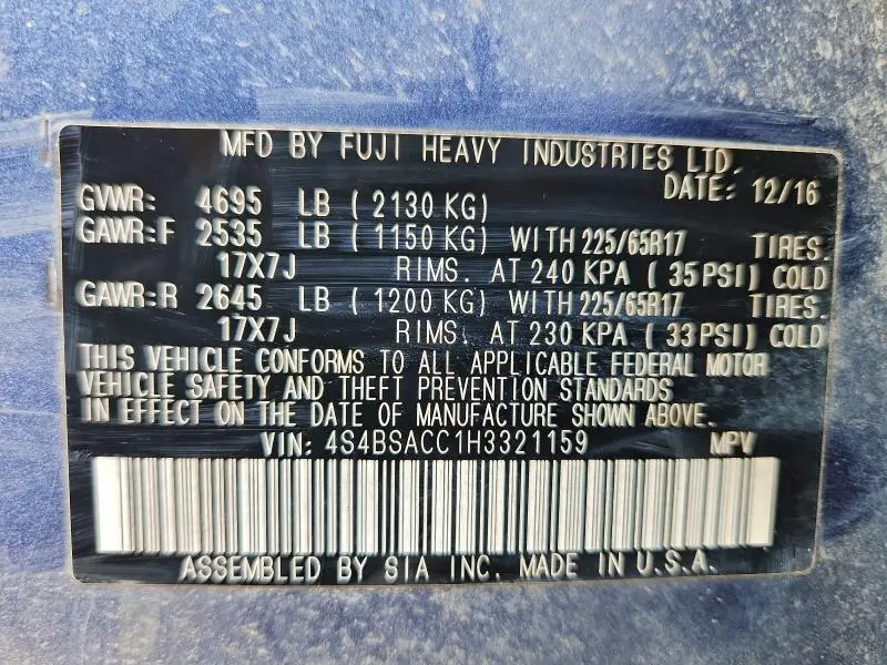 2017 SUBARU OUTBACK 2.5I PREMIUM  