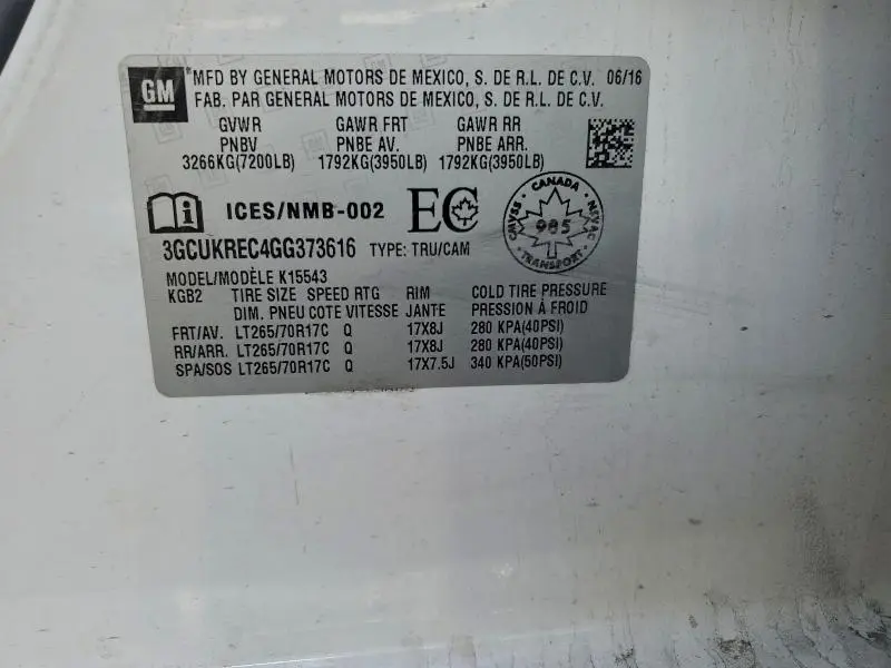 2016 CHEVROLET SILVERADO K1500 LT  