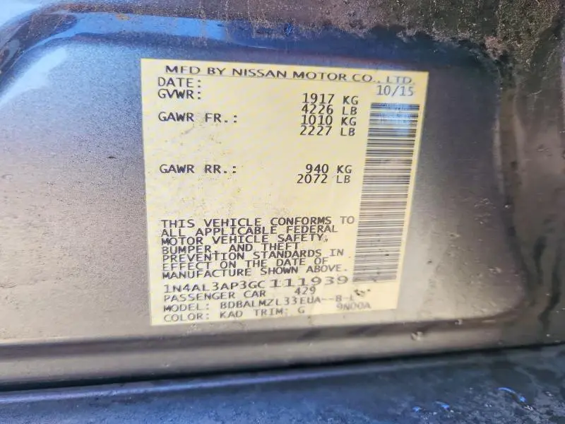 2016 NISSAN ALTIMA 2.5  