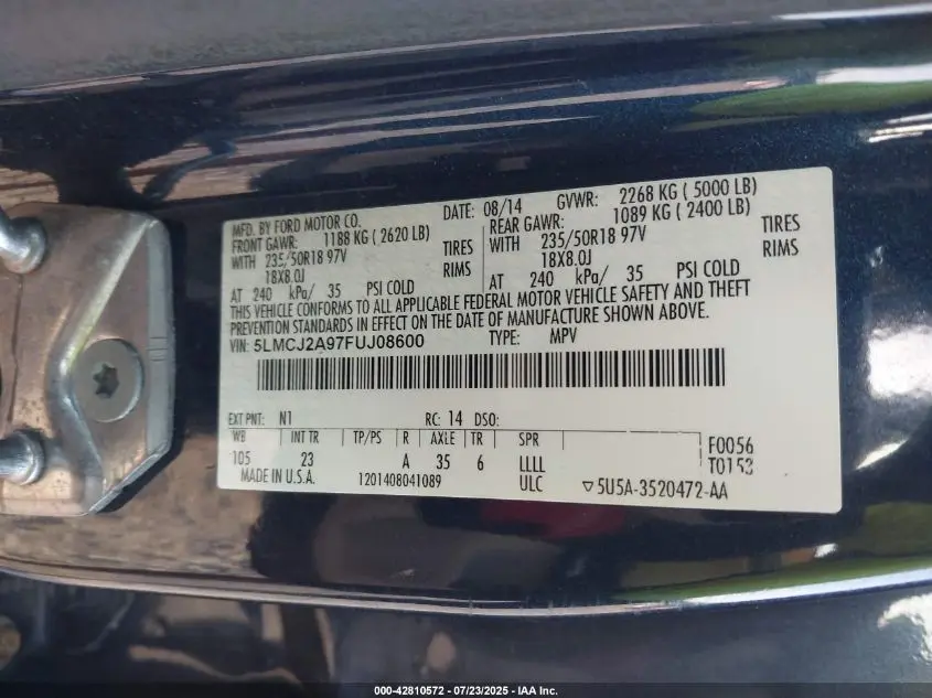 2015 LINCOLN MKC  