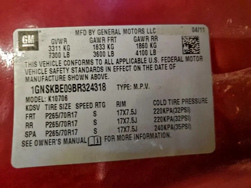 2011 CHEVROLET TAHOE K1500 LT  