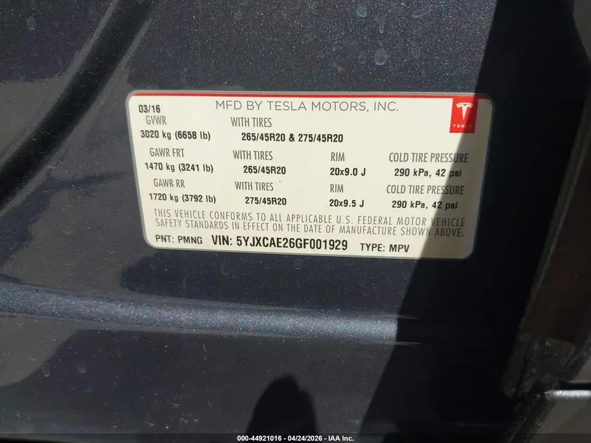 2016 TESLA MODEL X 60D/70D/75D/90D