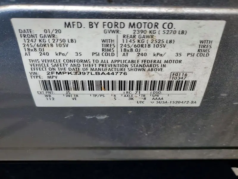 2020 FORD EDGE SEL  