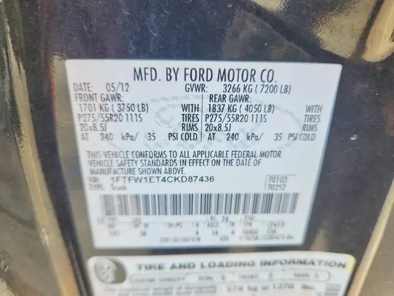 2012 FORD F150 SUPERCREW  