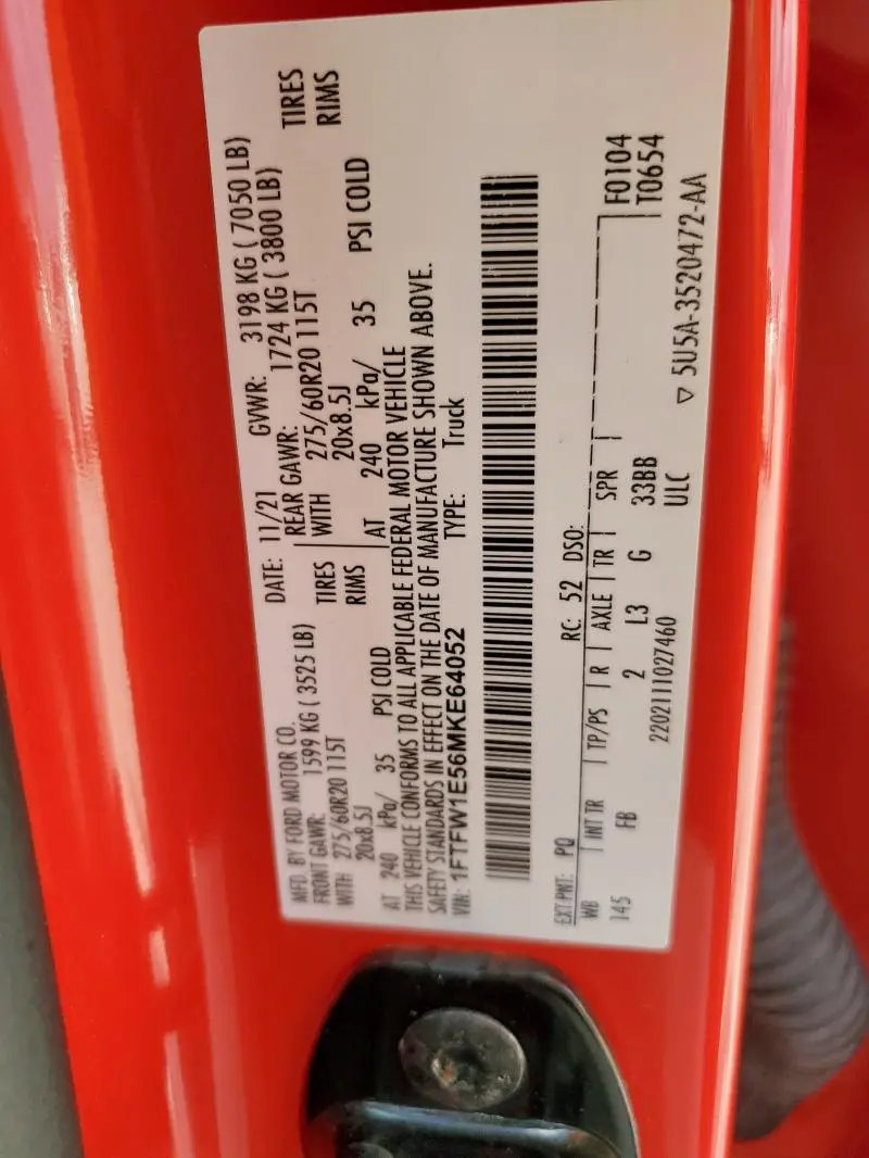 2021 FORD F150 SUPERCREW  