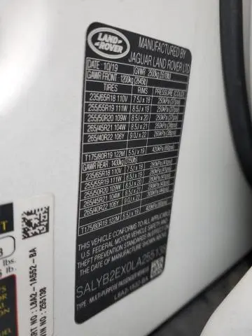 2020 LAND ROVER RANGE ROVER VELAR S  