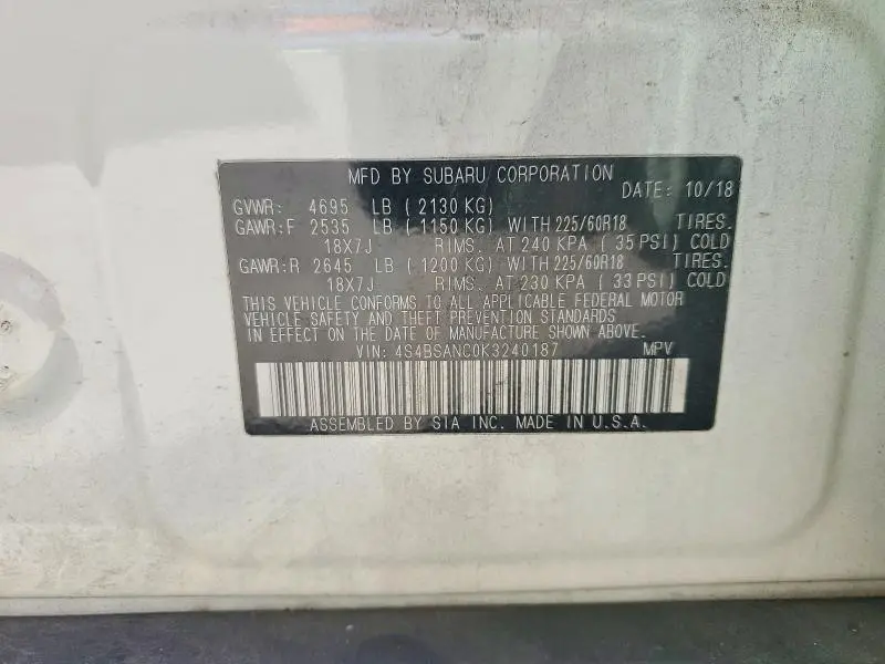 2019 SUBARU OUTBACK 2.5I LIMITED  