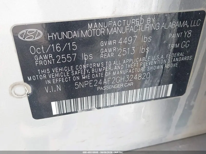 2016 HYUNDAI SONATA SE