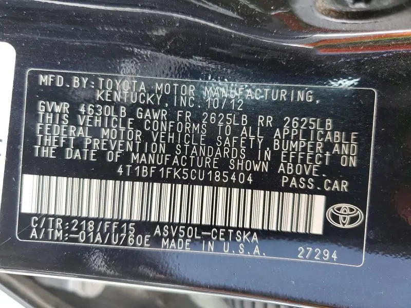 2012 TOYOTA CAMRY SE  