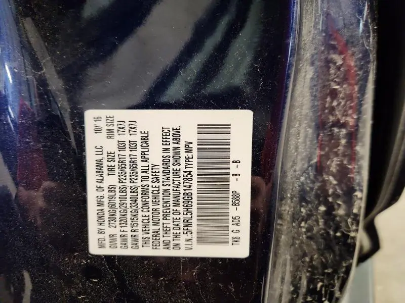 2016 HONDA ODYSSEY EXL  