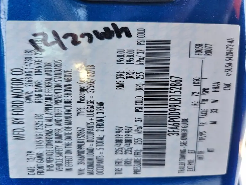 2020 FORD FUSION TITANIUM  