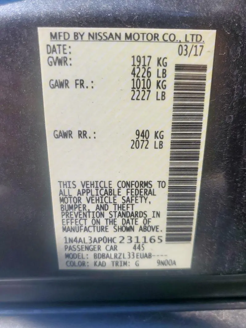 2017 NISSAN ALTIMA 2.5  