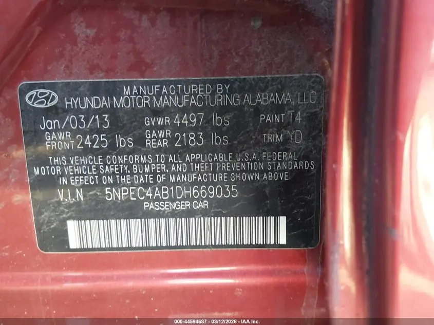 2013 HYUNDAI SONATA LIMITED 2.0T