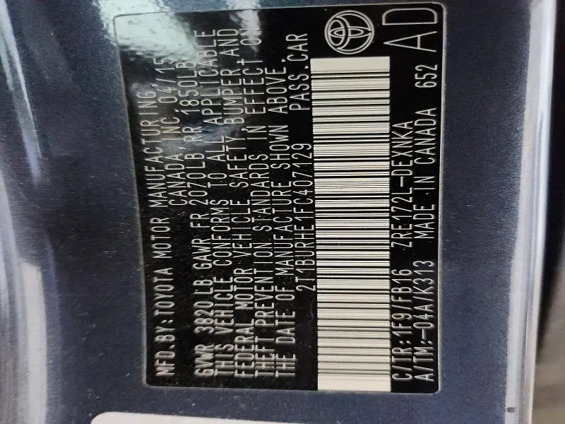 2015 TOYOTA COROLLA L  