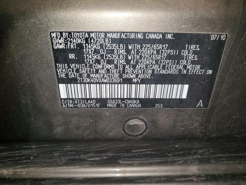 2010 TOYOTA RAV4 LIMITED  
