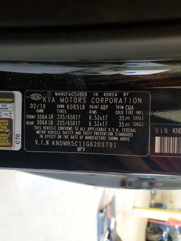 2016 KIA SEDONA LX  