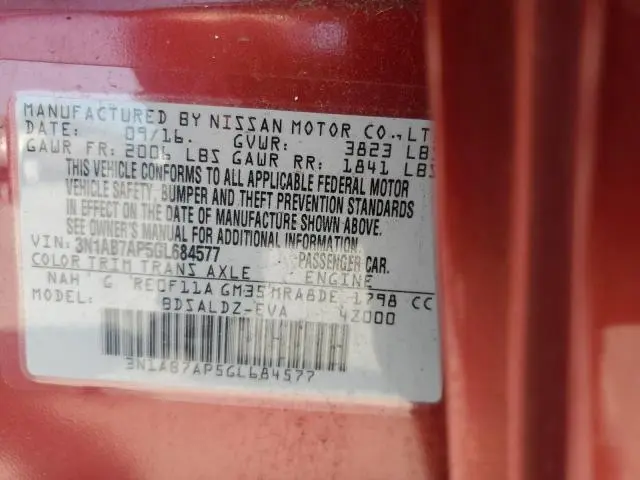 2016 NISSAN SENTRA S  