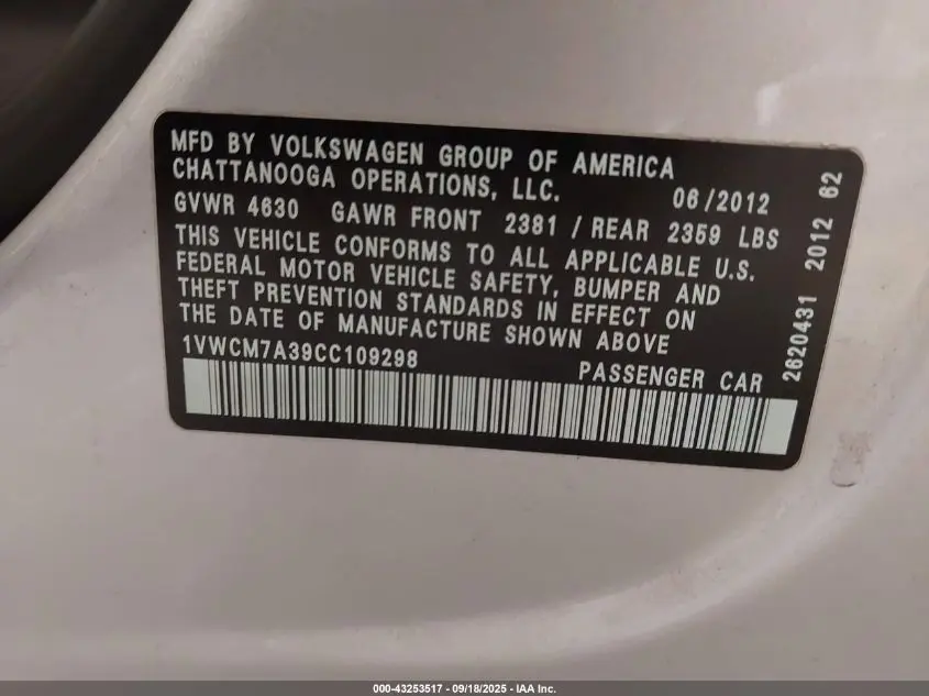 2012 VOLKSWAGEN PASSAT 3.6L V6 SEL PREMIUM