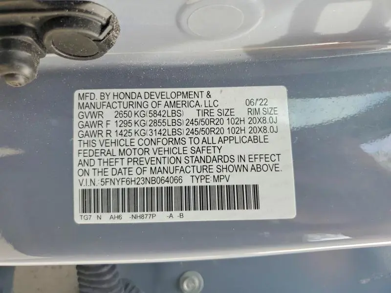 2022 HONDA PILOT SE  