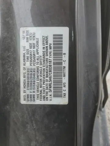 2012 HONDA ODYSSEY EXL  