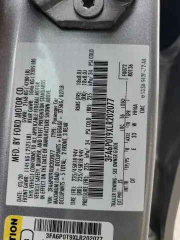 2020 FORD FUSION SE  