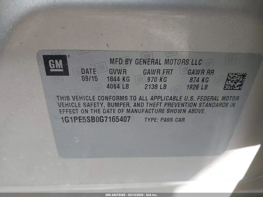 2016 CHEVROLET CRUZE LIMITED 1LT AUTO