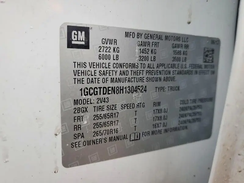 2017 CHEVROLET COLORADO Z71  