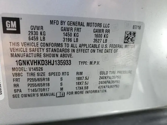 2017 CHEVROLET TRAVERSE LT  