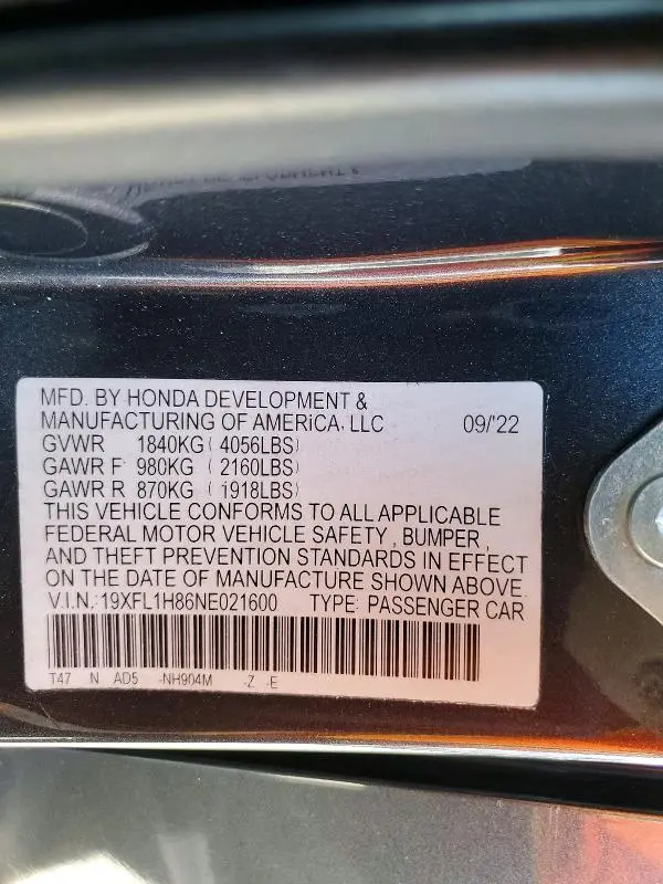 2022 HONDA CIVIC   