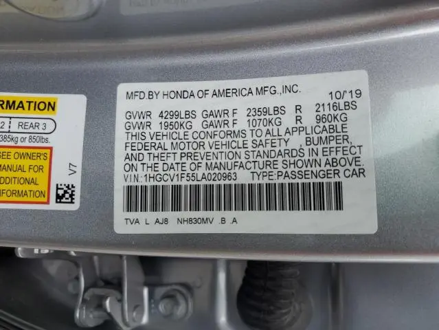 2020 HONDA ACCORD EXL  