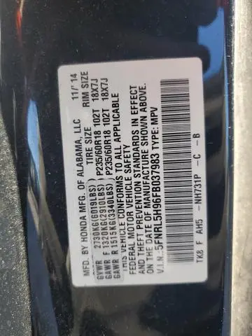 2015 HONDA ODYSSEY TOURING  