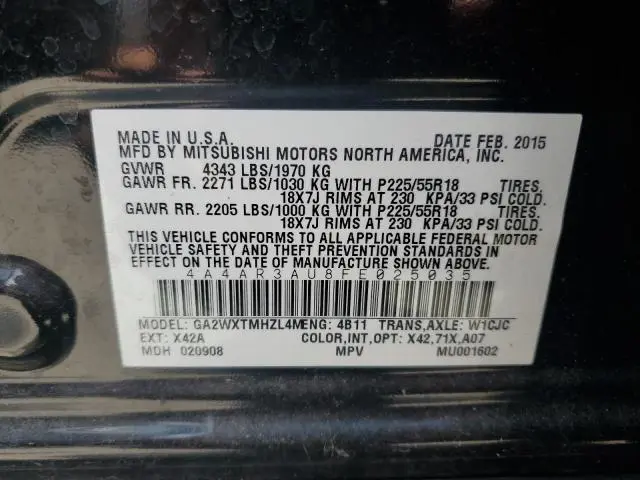 2015 MITSUBISHI OUTLANDER SPORT ES