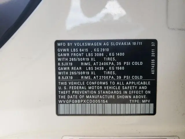 2012 VOLKSWAGEN TOUAREG HYBRID  