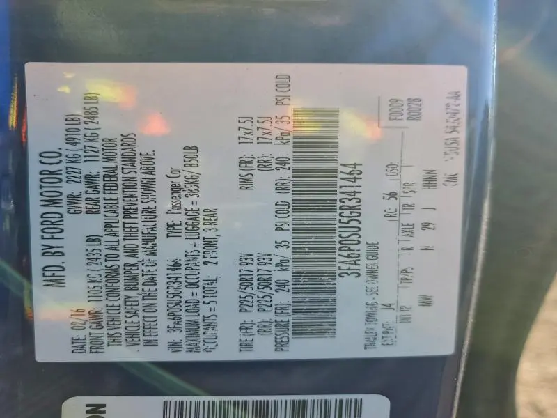 2016 FORD FUSION TITANIUM PHEV  