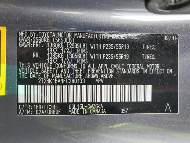 2015 LEXUS RX 350 F SPORT  