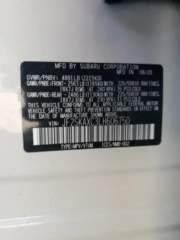 2020 SUBARU FORESTER TOURING  