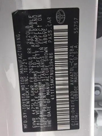 2022 TOYOTA CAMRY SE  