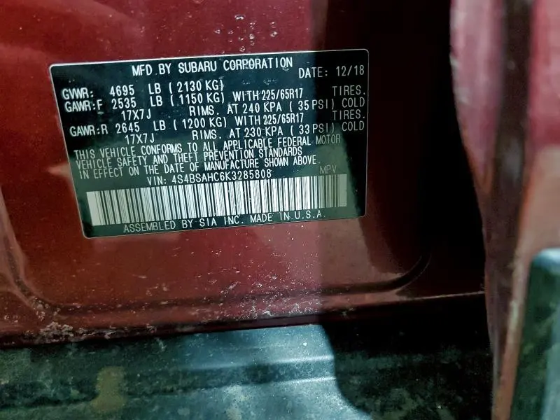 2019 SUBARU OUTBACK 2.5I PREMIUM  