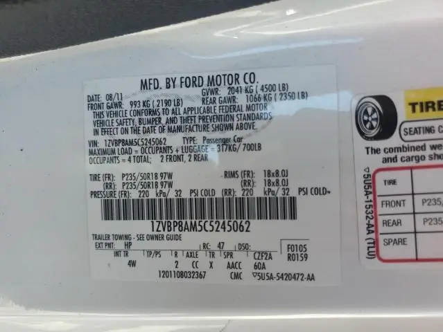 2012 FORD MUSTANG   