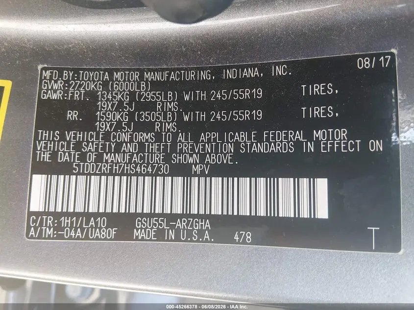 2017 TOYOTA HIGHLANDER LIMITED