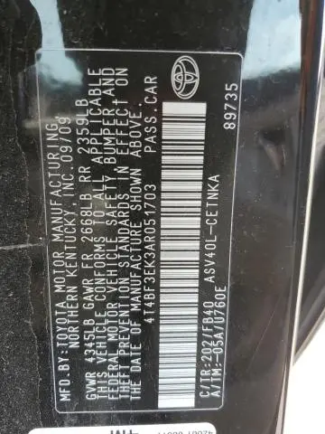2010 TOYOTA CAMRY BASE  