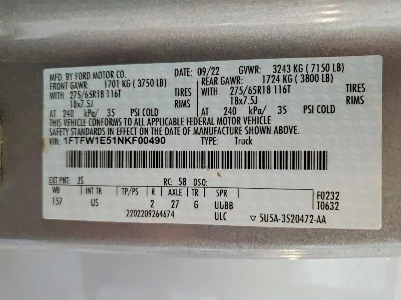 2022 FORD F150 SUPERCREW  