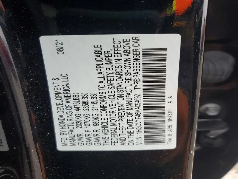 2021 HONDA ACCORD SPORT SE  