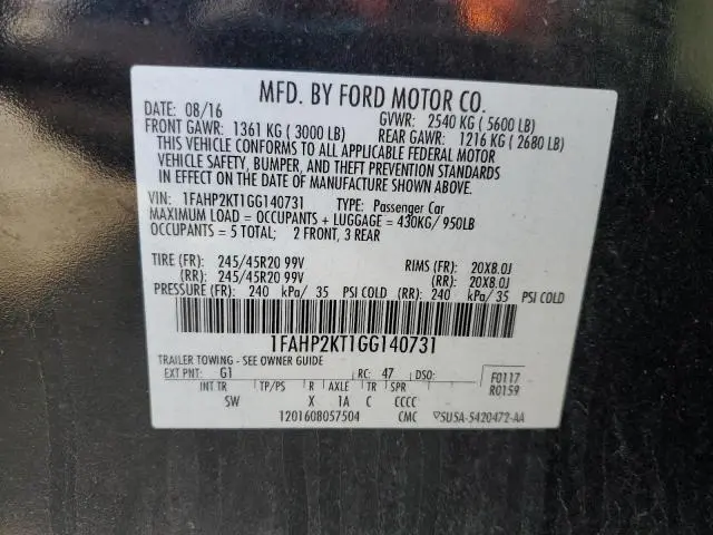 2016 FORD TAURUS SHO  