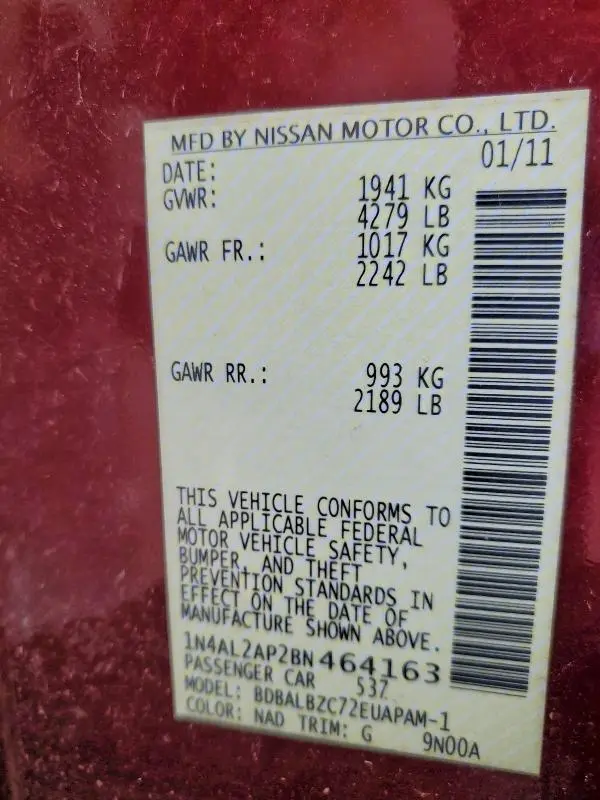 2011 NISSAN ALTIMA BASE  