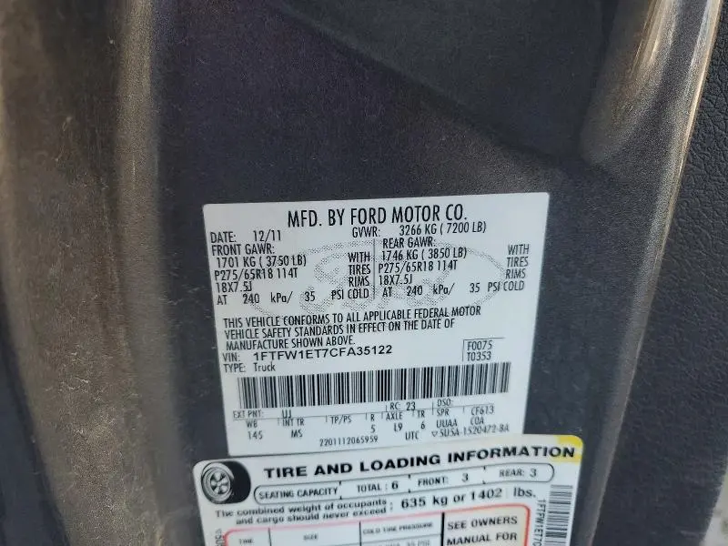 2012 FORD F150 SUPERCREW  